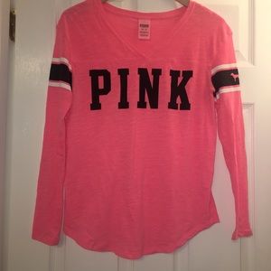 PINK Victoria Secret Longsleeved V-neck Ringer Tee